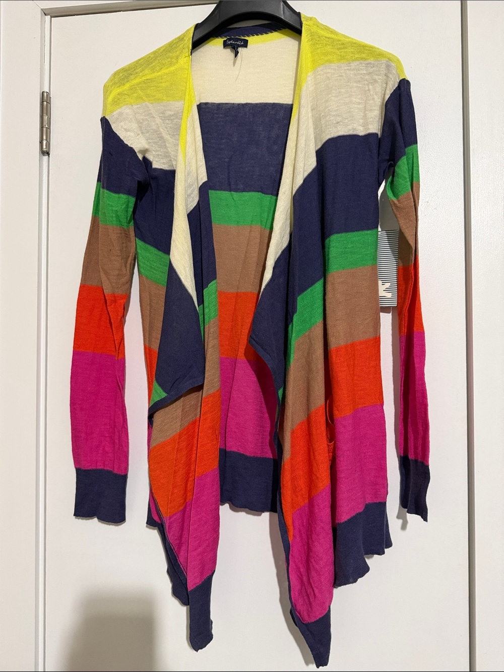 Splendid Cotton Linen striped Open  Asymmetrical Cardigan Size:S